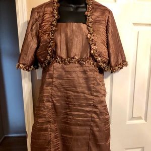 Two Piece Dress with Bolero Jacket- Gold